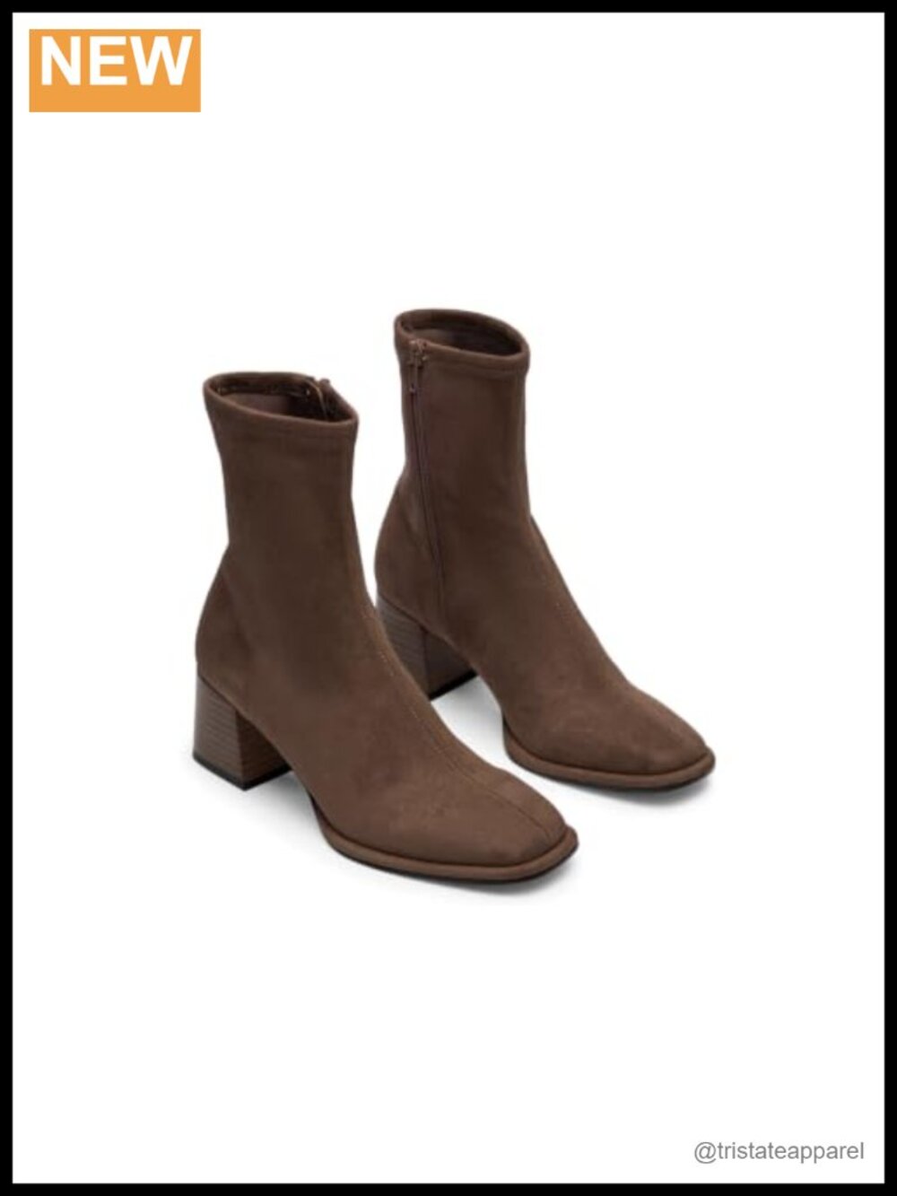 Women's Square Toe Chunky Heel Ankle Boots, Faux Suede, Side Zipper